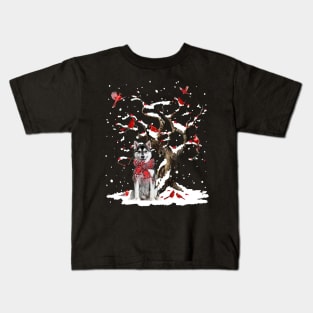 Husky Scarf Cardinal Snow Christmas Kids T-Shirt